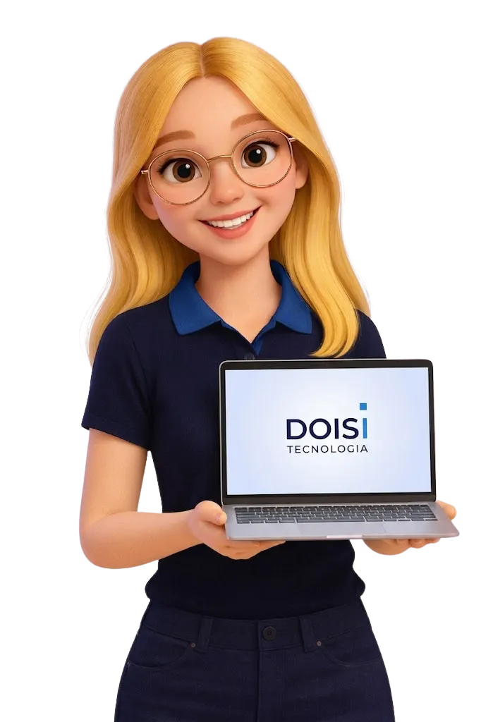 Consultora da Dois i Tecnologia apresentando soluções de gestão de TI